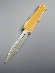 MICROTECH HERA II OTF KNIFE- MINI- BAYONET EDGE- BLACK HANDLE- APOCALYPTIC FULL SERRATED BLADE 1701M-12 APTA