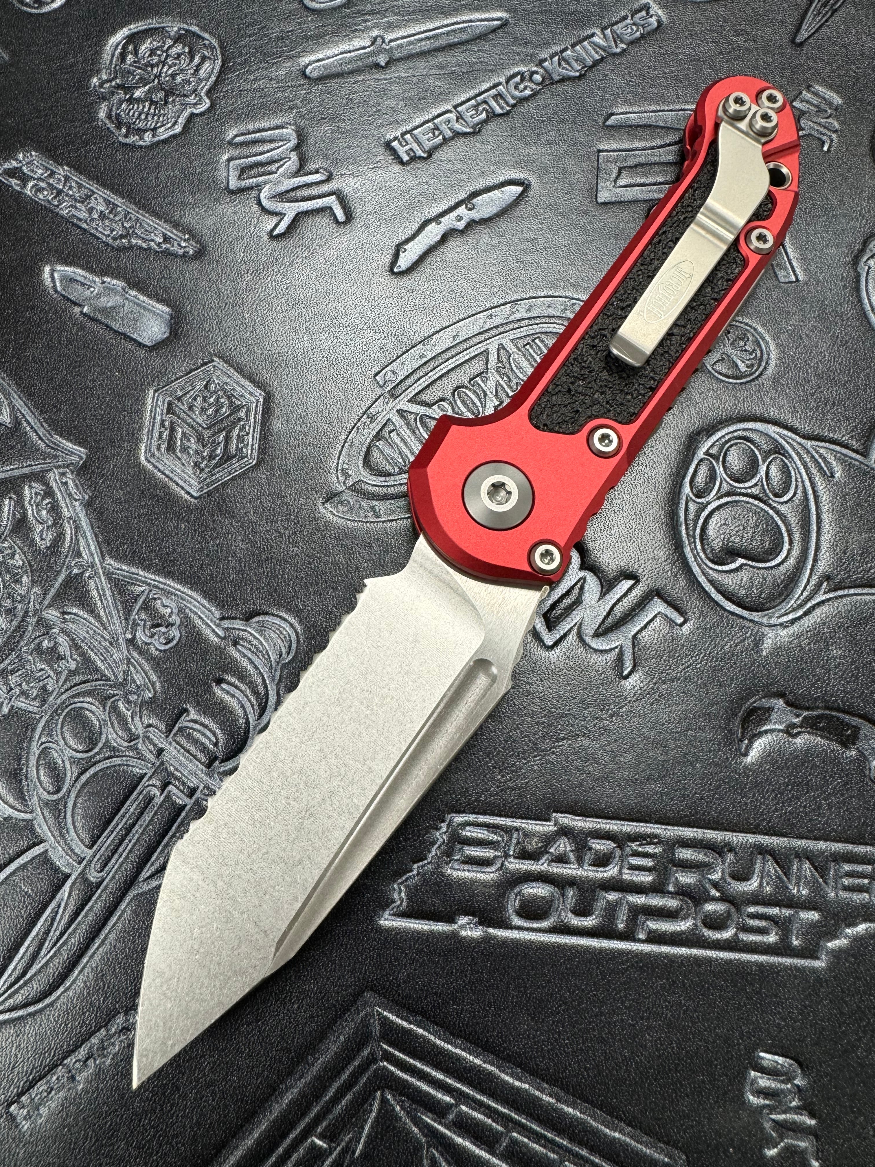 Microtech Knives LUDT Gen III Stonewash Full Serrated Tanto w/ Red Handle 1136-12 RD