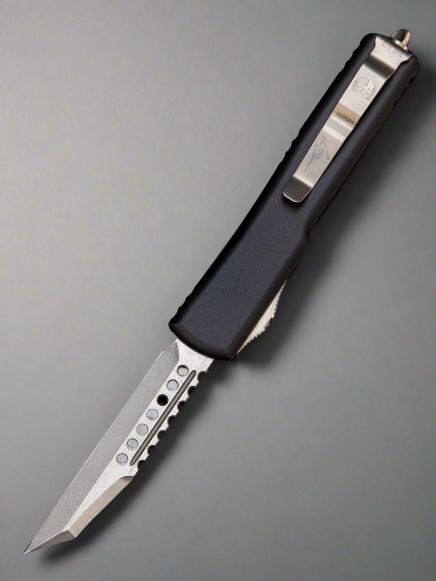 Microtech UTX-70 Warhound Black Aluminum Body w/ Stonewashed Plain Edge Blade (2.42") 419W-10S