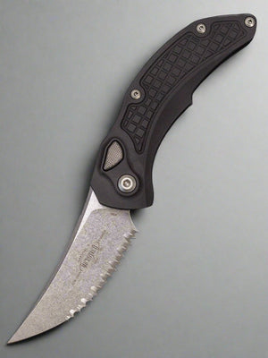 Microtech Brachial Automatic Knife Black Aluminum (3.25" Serrated Stonewash)