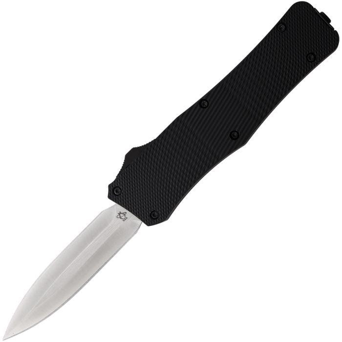Mantis 813 AUTO OTF Knife 3.25" 440C Satin Plain Double Edge Dagger Blade, Black Milled Aluminum Handles