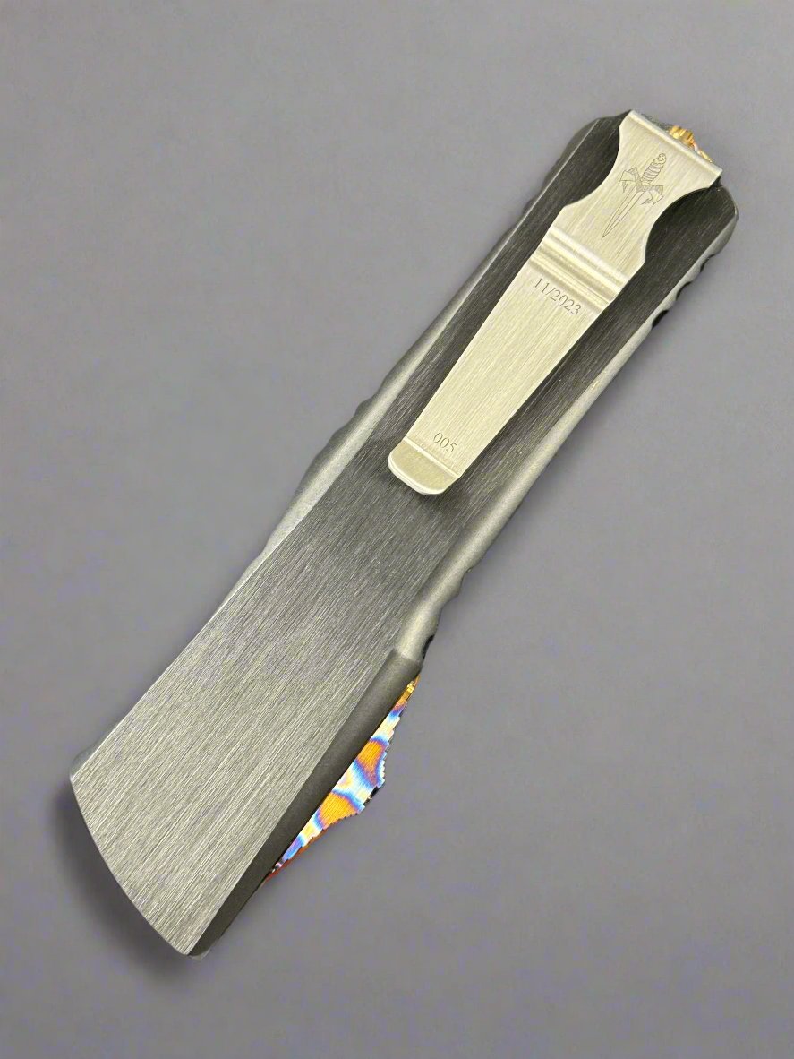 Marfione Custom Knives Combat Troodon Interceptor Mirror Polish w/ Hefted Black Handle & Flamed Hardware SN:05