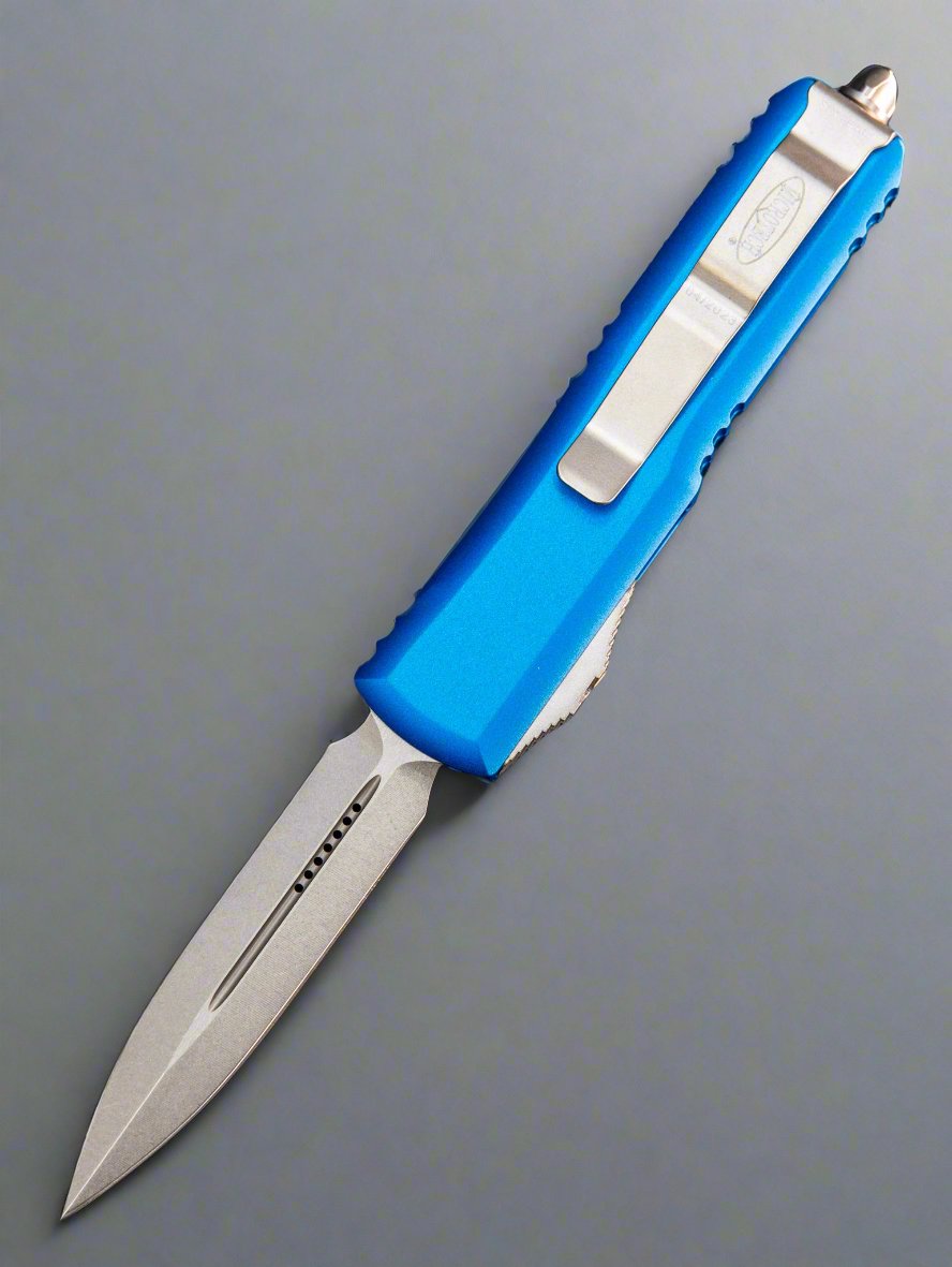 Microtech 232-10BL UTX-85 D/E - Blue Handle - Stonewash Blade