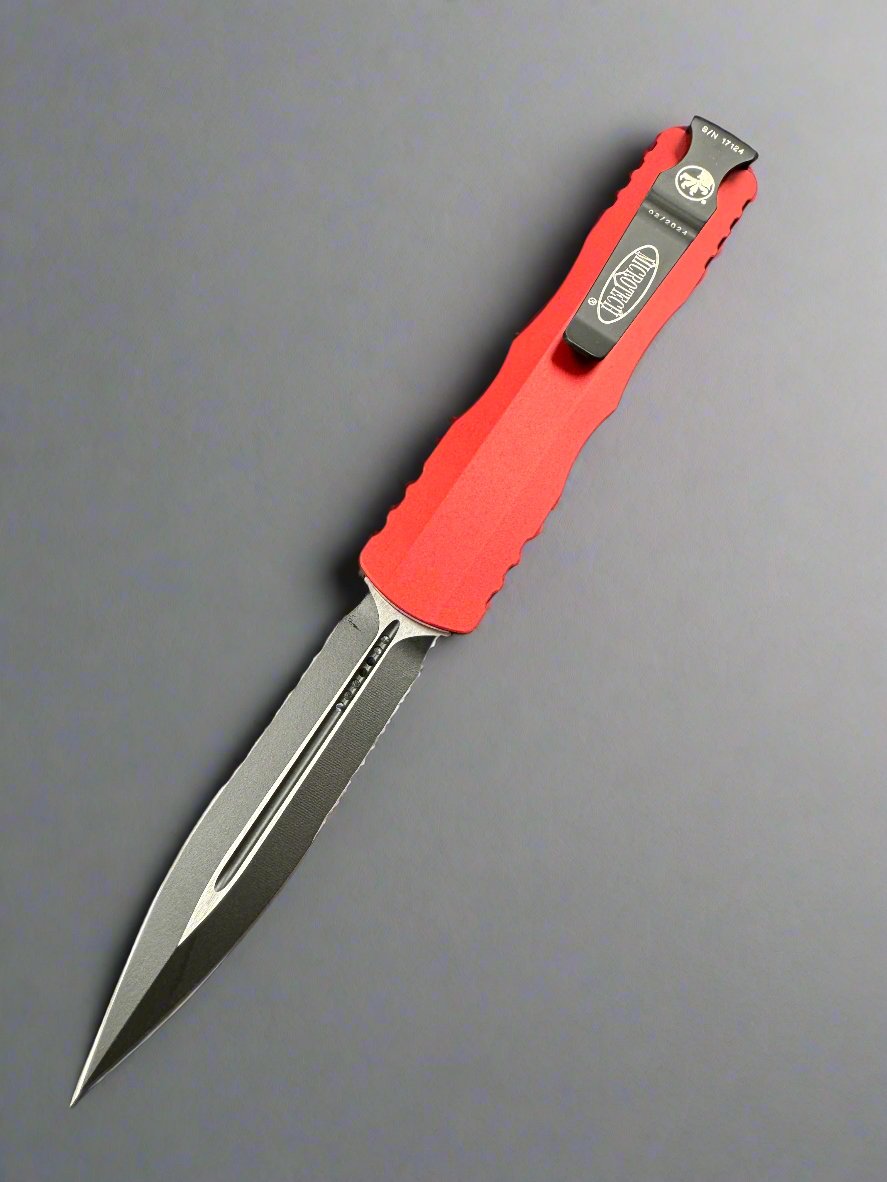 Microtech Dirac D/E Partial Serrated & Red 225-2RD