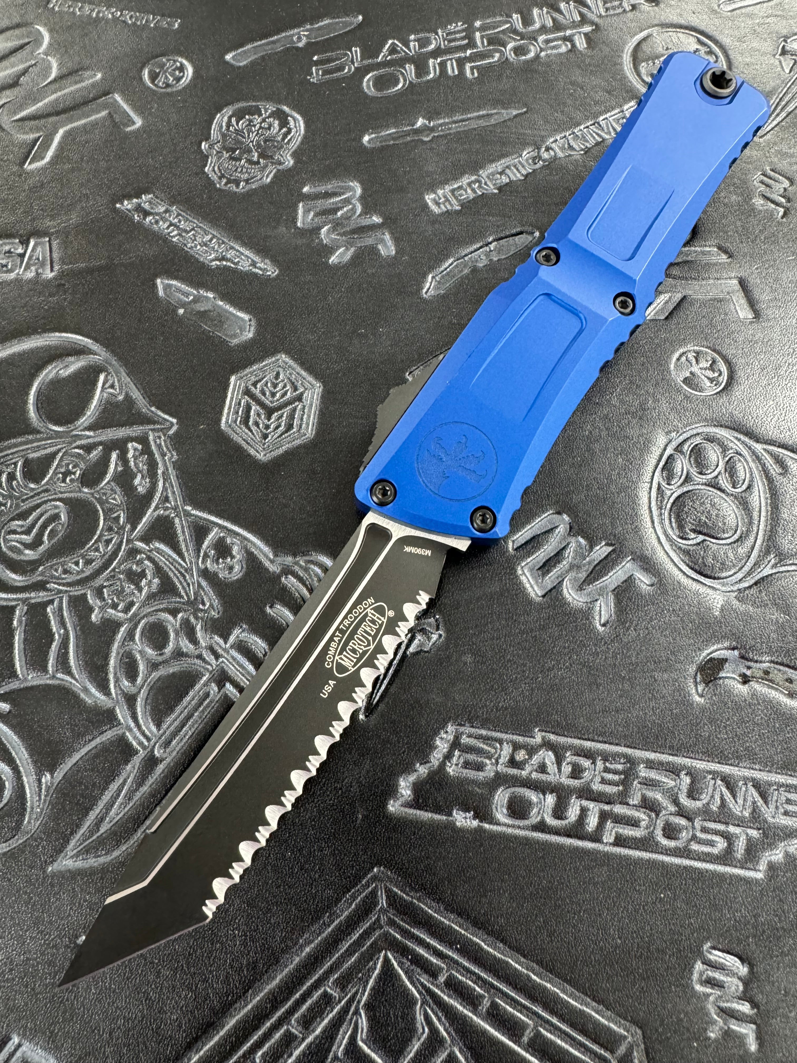 Microtech Knives Combat Troodon Gen III Black Full Serrated Tanto w/ Navy Blue Handle 1144-3 NA