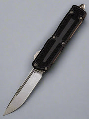 MICROTECH SCARAB 2 2023- SINGLE EDGE- BLACK HANDLE- Stonewash BLADE - Scarab II - 1278-10 *