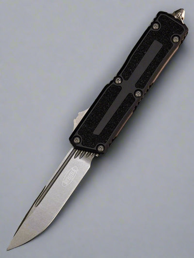 MICROTECH SCARAB 2 2023- SINGLE EDGE- BLACK HANDLE- Stonewash BLADE - Scarab II - 1278-10 *