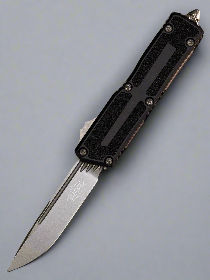 MICROTECH SCARAB 2 2023- SINGLE EDGE- BLACK HANDLE- Stonewash BLADE - Scarab II - 1278-10 *