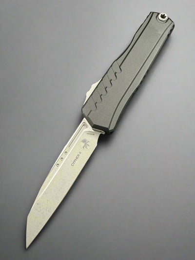 Pre Owned Like New Microtech Cypher II Wharncliffe Proof Run, Black Aluminum / Apocalyptic M390MK - 1241-10APS PR