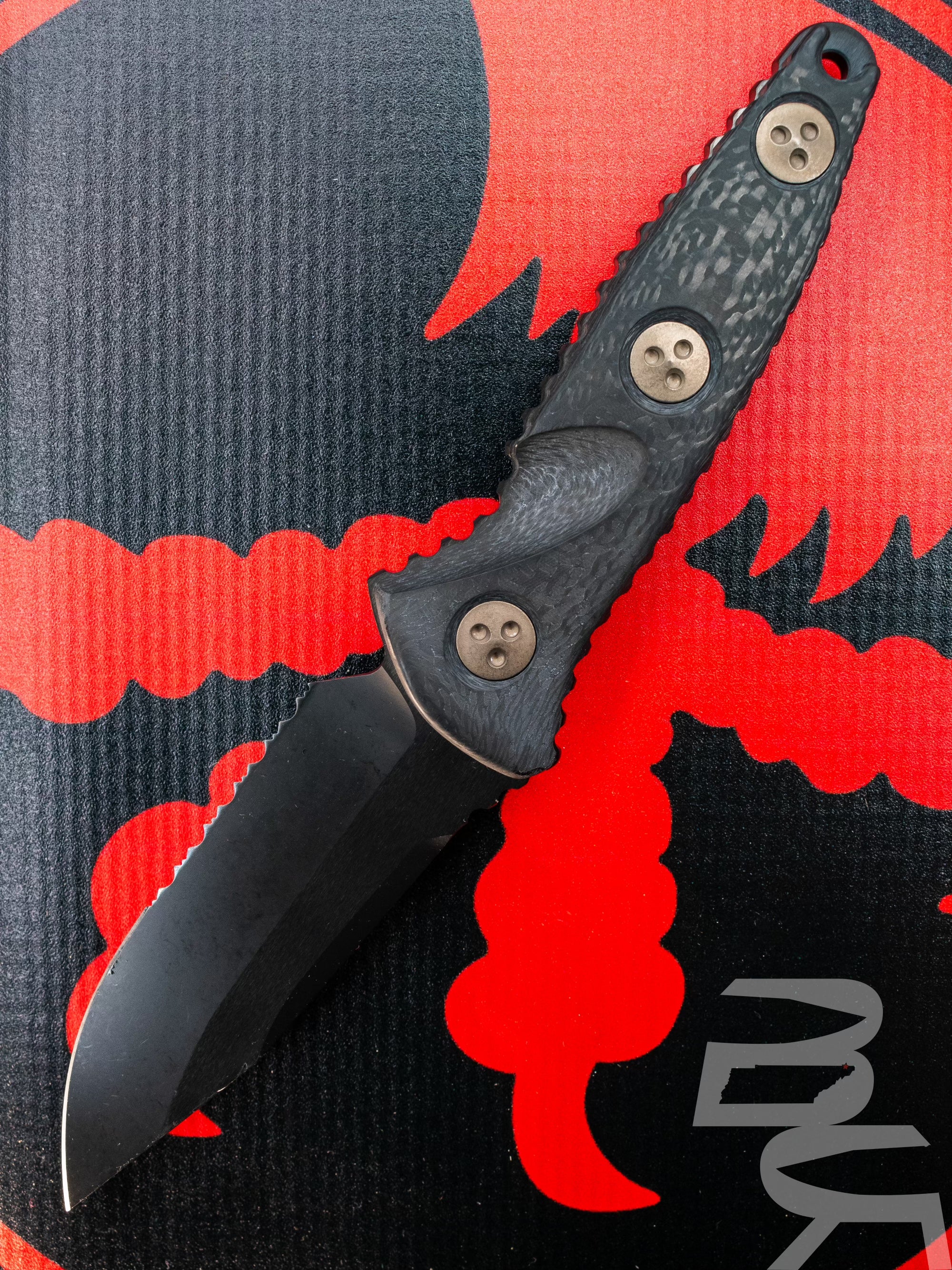 Microtech Socom Alpha Mini Single Edge Partial Serrated Black DLC & Carbon Fiber 113M-2DLCCFS