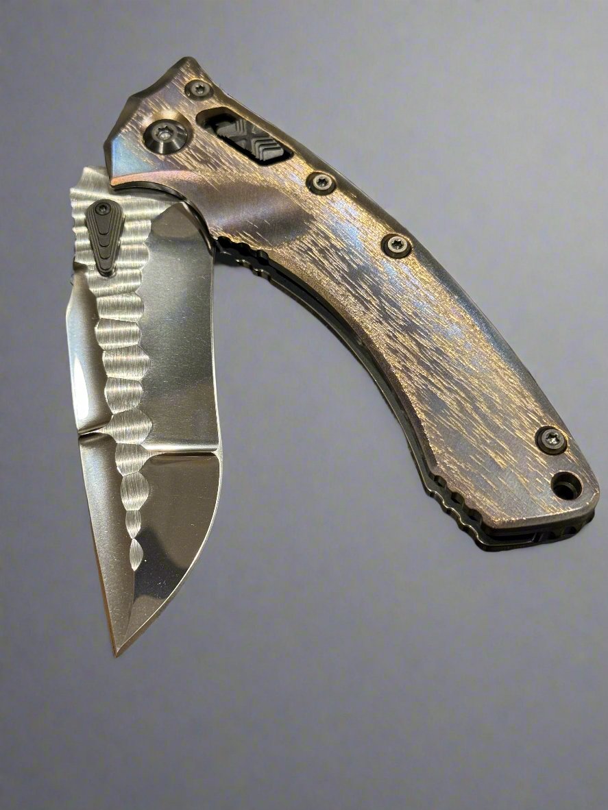 Marfione Custom Knives & Borka Blades Amphibian RAM-LOK Diamondwash RockStar Ground M390 & Cosmic Titanium w/ DLC Two Tone Hardware