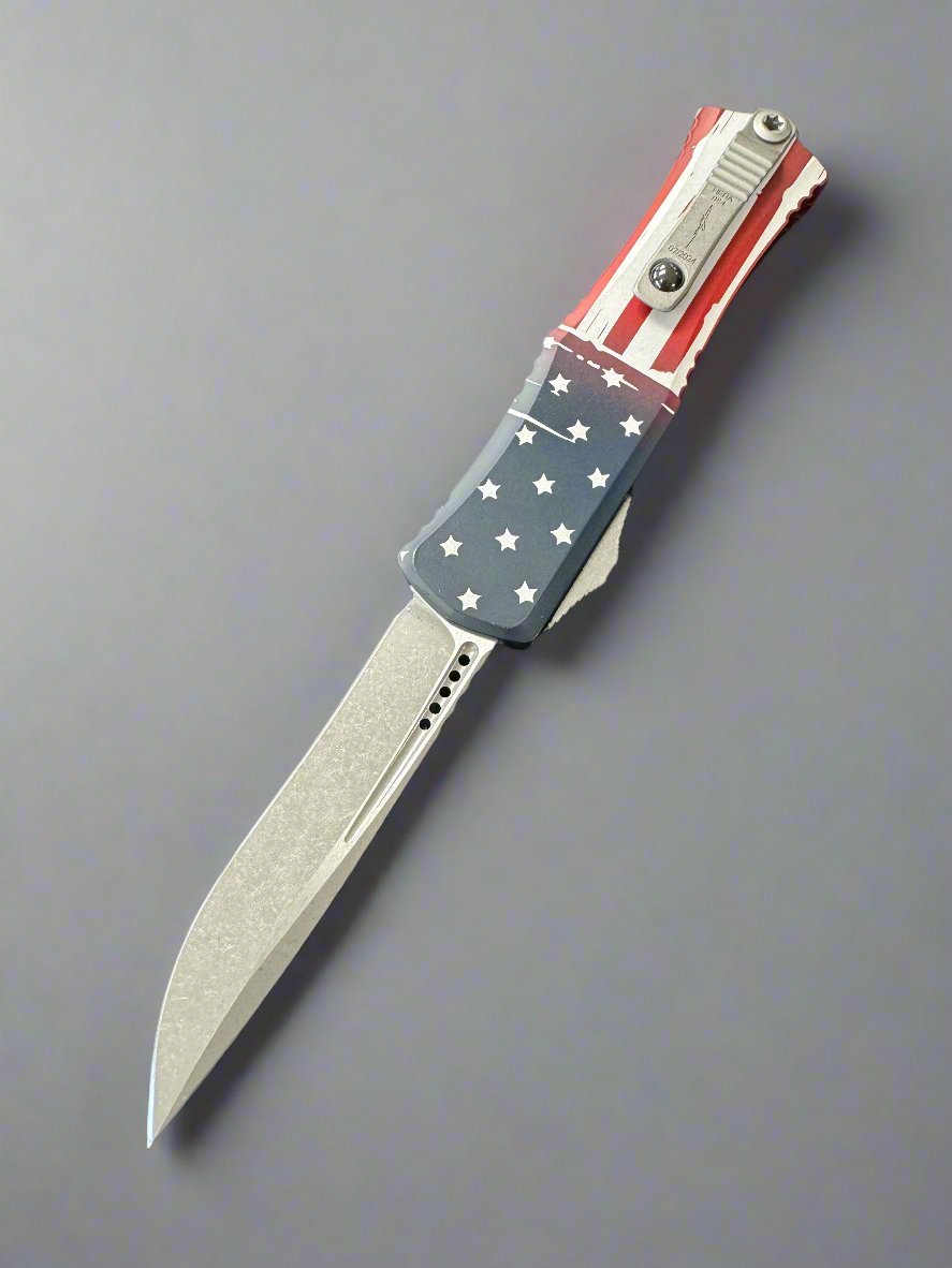 Microtech Knives Hera II Mini USA Flag Apocalyptic Recurve M390MK Signature Series 1705M-10 FLAGS