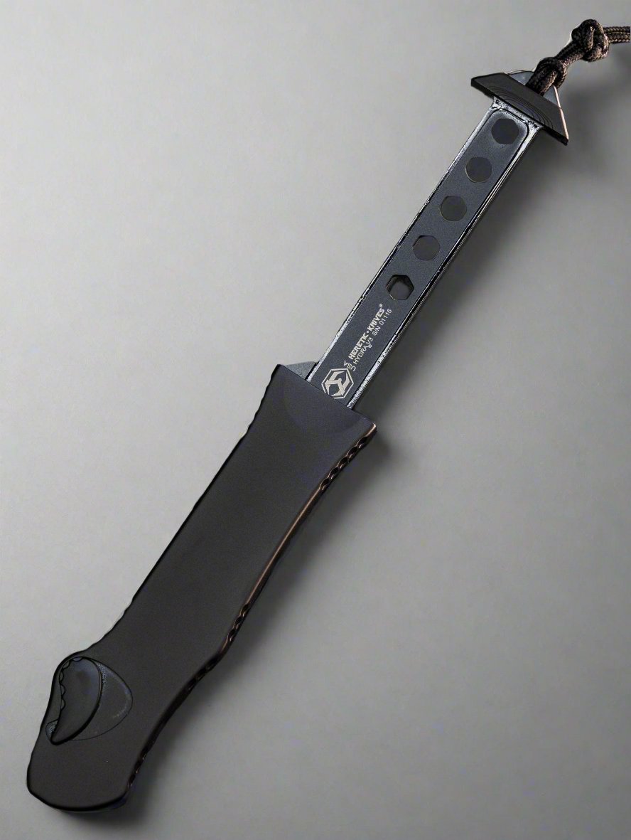 HERETIC KNIVES HYDRA OTF AUTOMATIC KNIFE 3.6" TANTO Partial Serrated STONEWASH H006-2B