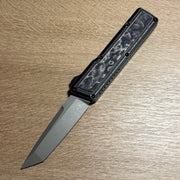 Chaves Dissident Tanto - Black Crosshatch Aluminum w/ Purple Flow Camo Carbon Inlay & Purple Ano Clip - Stonewash M390