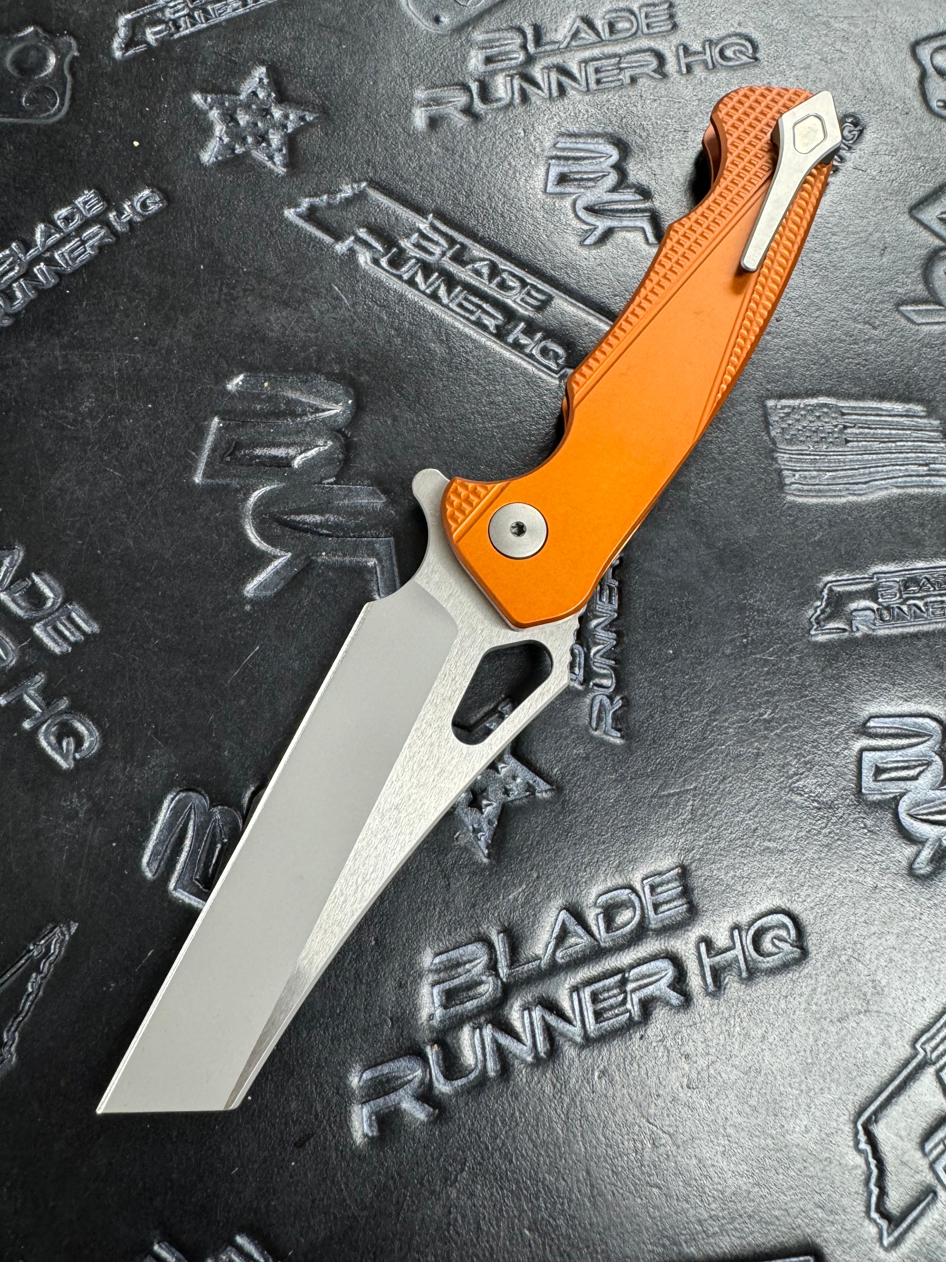 Dead Reckon Knives Ridgeback - Aluminum Burnt Orange, WharnCleaver, Series 2, Body 2, Magnacut, Button Lock, Glass Bead Finish