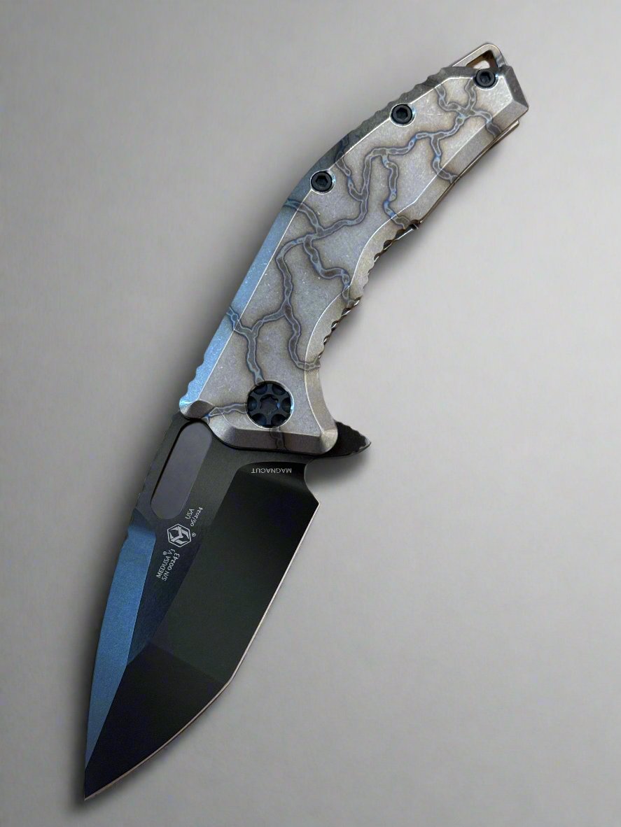 Heretic Knives Medusa Manual Flamed Titanium Frame Lock DLC MagnaCut H009-6A-FTi
