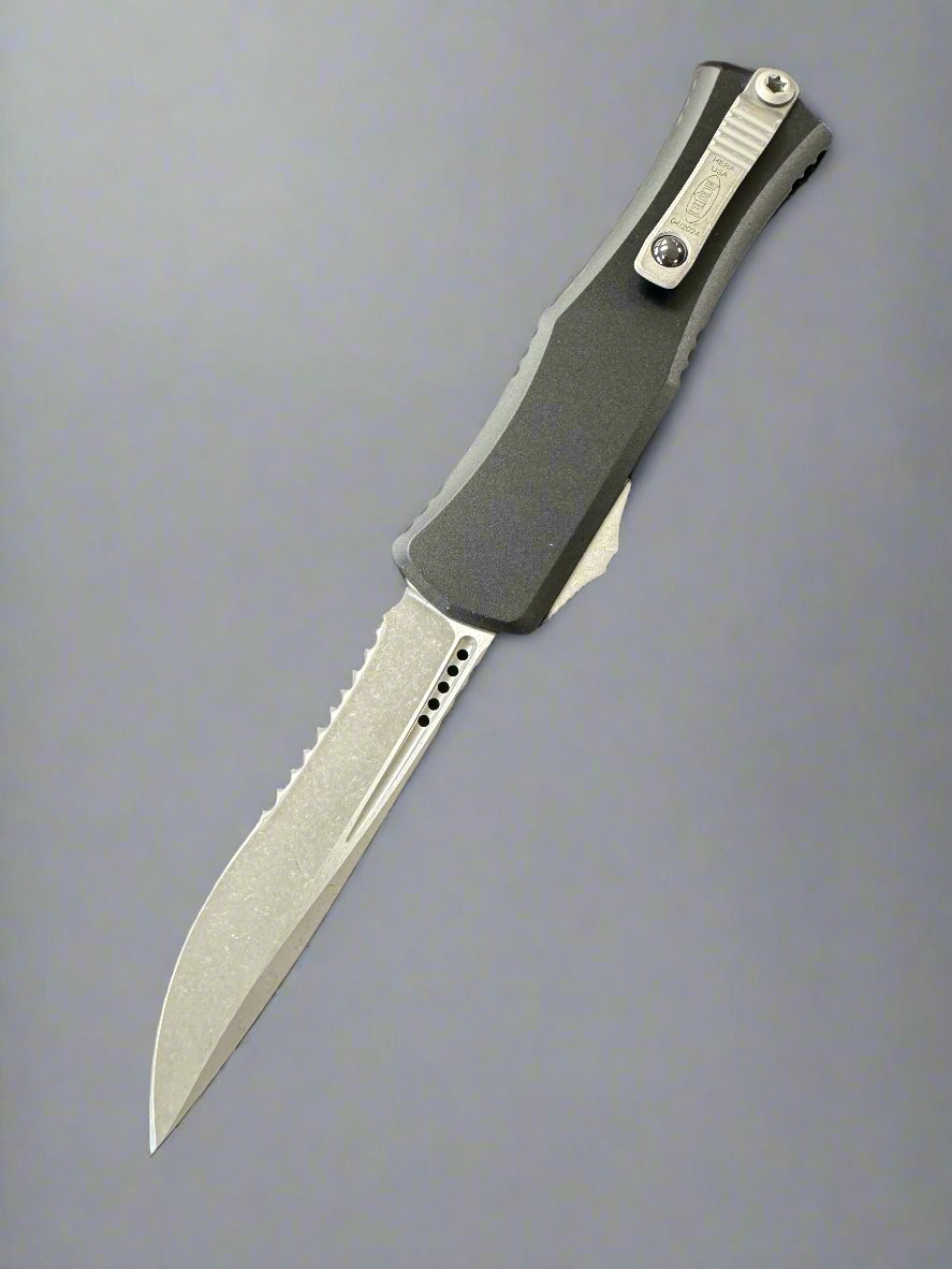 Microtech Knives Hera II Mini Apocalyptic Partial Serrated Recurve M390MK w/ Black Handle 1705M-11 AP