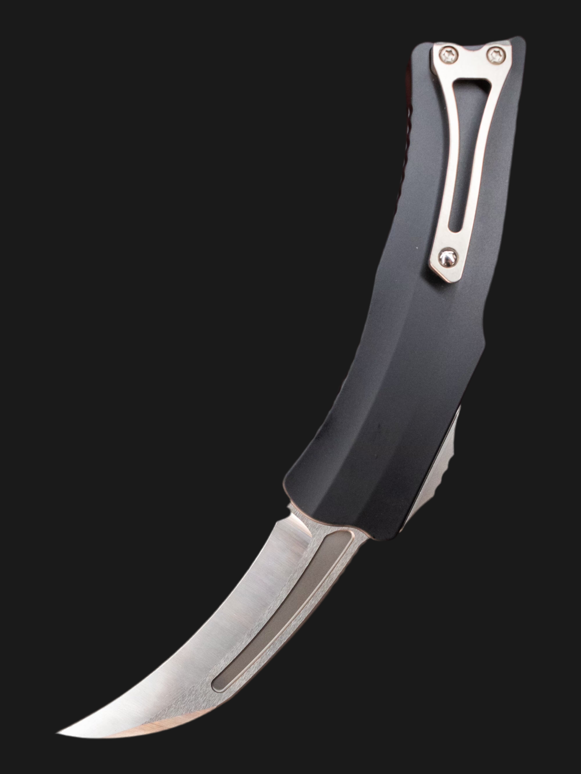 Heretic Knives Roc - S/E Curved Satin Blade, Black Handle H060-1A