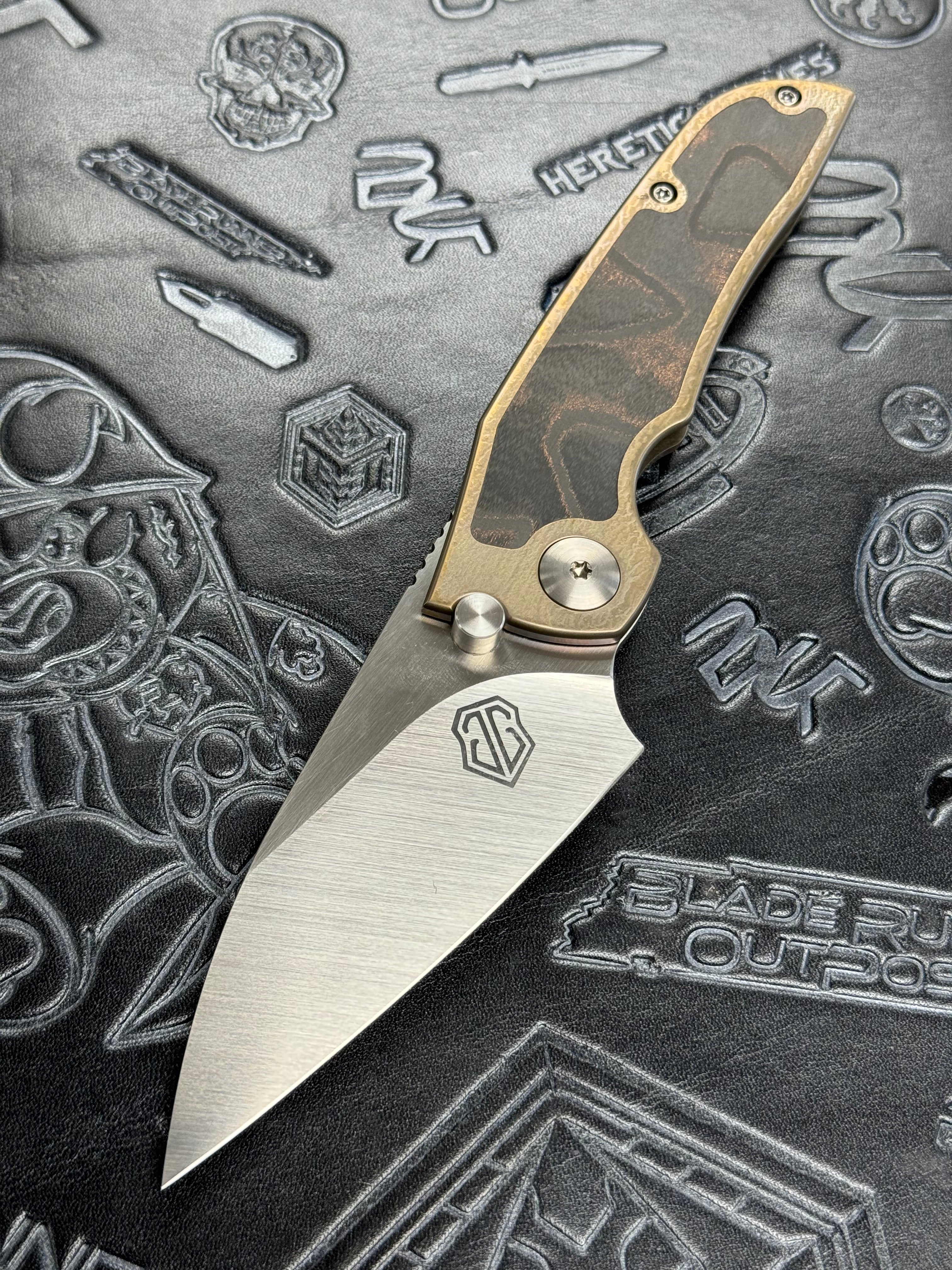 John Gray PHAT THUCK Satin Finish Magnacut Blade, Anodized Titanium Handles With Copper Foil Inlay