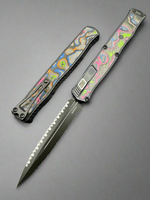 Heretic Cleric 2 - 80s Camo Carbon Inlaid Body & Button - Double Edge Full Reverse Serrated - DLC Magnacut - BR OP Exclusive - Cleric II