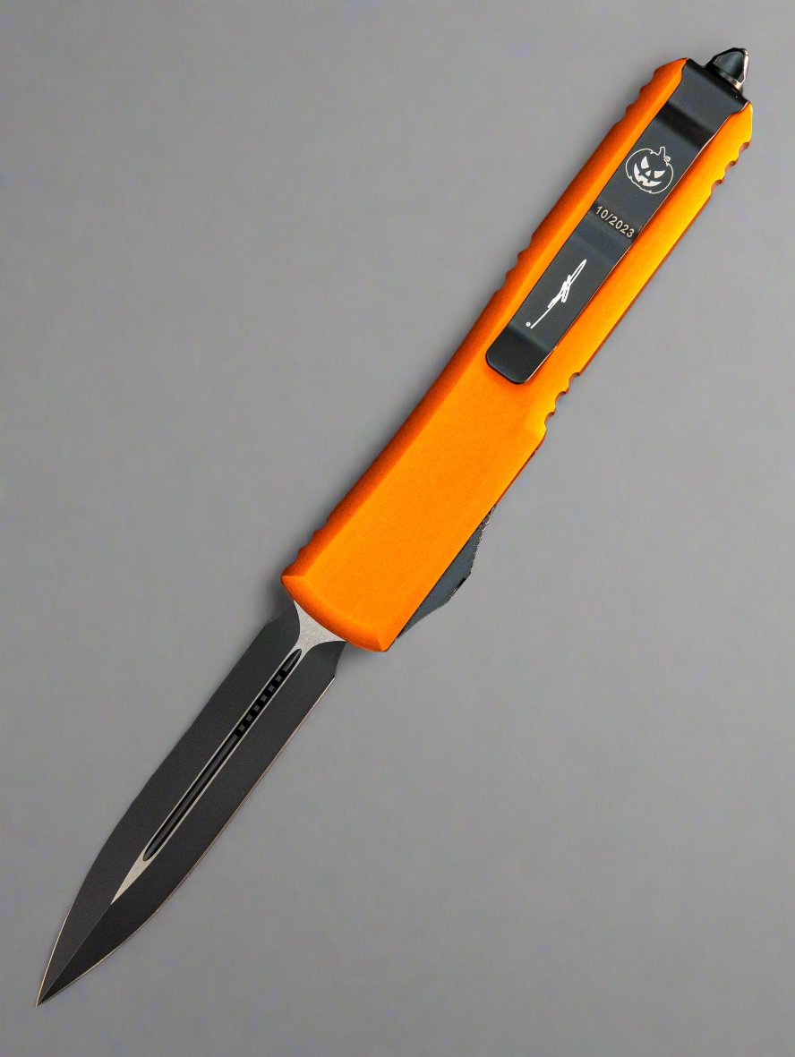 MICROTECH ULTRATECH OTF AUTOMATIC KNIFE HALLOWEEN ORANGE 3.4" DAGGER BLACK 122-1HWS