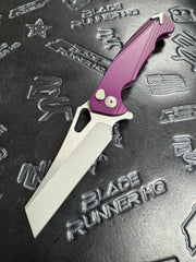 Dead Reckon Knives Ridgeback - Aluminum Purple, WharnCleaver, Series 2, Body 1, Magnacut, Button Lock, Glass Bead 2 Tone Finish
