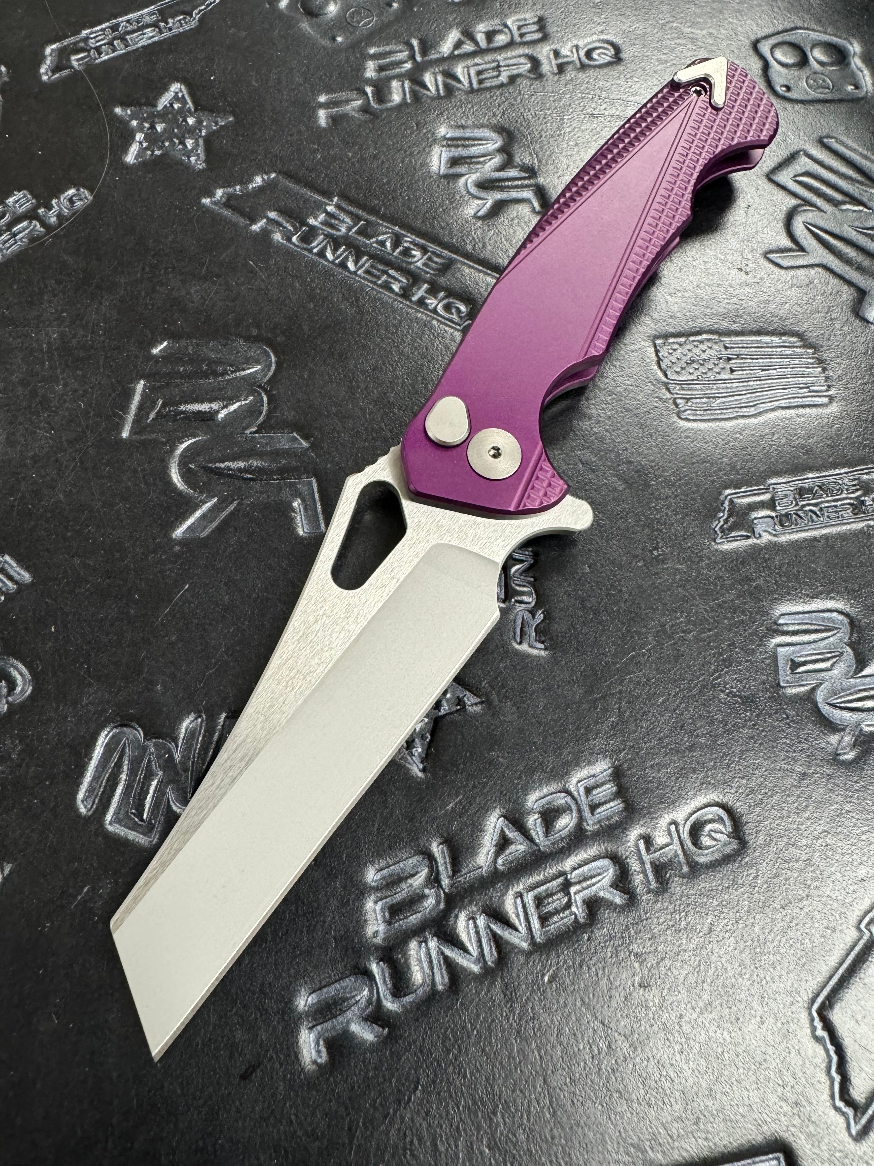 Dead Reckon Knives Ridgeback - Aluminum Purple, WharnCleaver, Series 2, Body 1, Magnacut, Button Lock, Glass Bead 2 Tone Finish