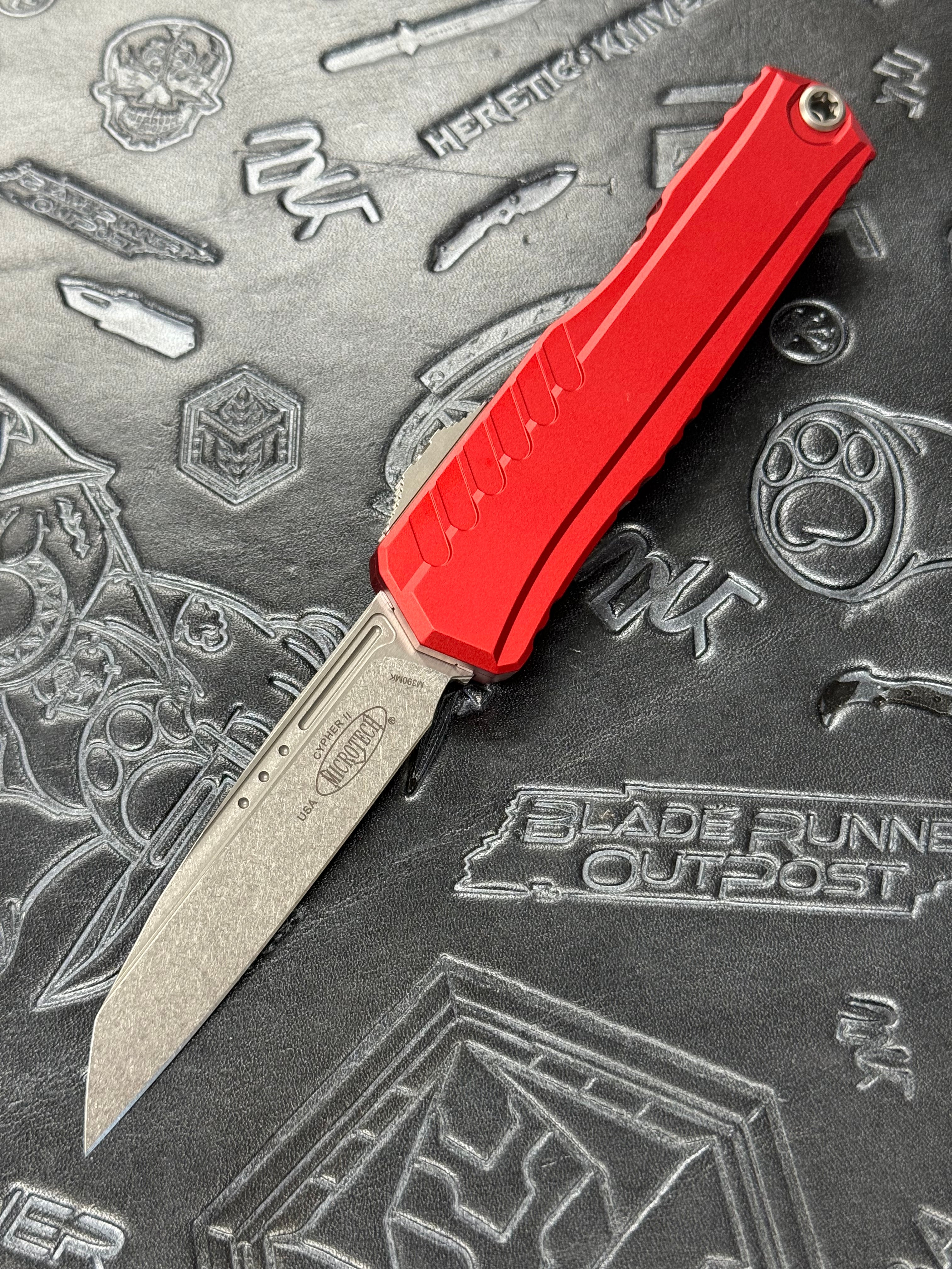 Microtech Cypher II S/E Stonewash Standard & Red Handle 1241-10 RD