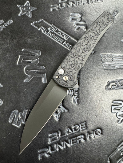 Protech Malibu Blade Show ATL 2024 Black Handle w Nexus ‘99 Texture MOP Button DLC Black Magnacut Wharncliffe /250