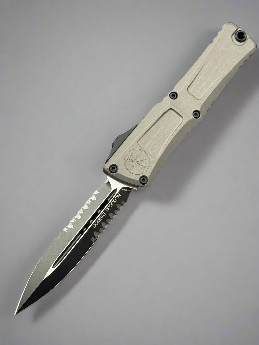 Microtech Knives Combat Troodon Gen III Natural Clear w/ Black Double Edge Partial Serrated 1142-2 NC