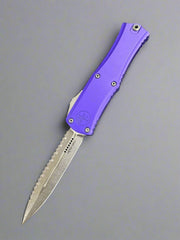 Microtech Knives Mini Hera Stonewash Double Edge Full Serrated M390MK w/ Purple Handle 1702M-12 PU