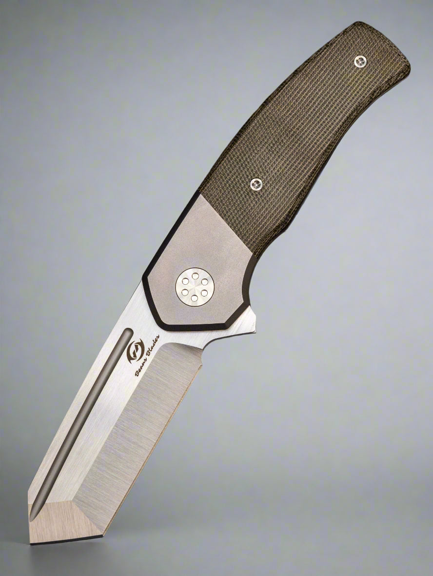 Beans Blades Mini Warrior Folder - Green Micarta, Titanium Handle, M390 Satin
