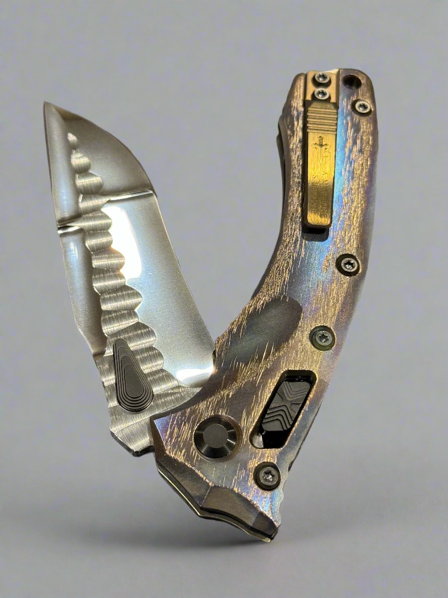 Marfione Custom Knives & Borka Blades Amphibian RAM-LOK Diamondwash RockStar Ground M390 & Cosmic Titanium w/ DLC Two Tone Hardware