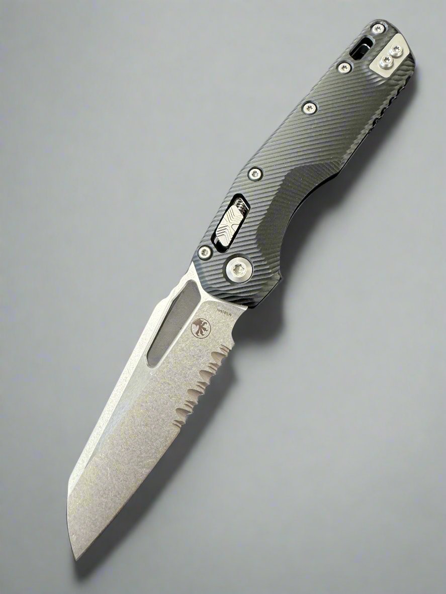 Microtech Knives MSI RAM LOK Black Fluted Aluminum & Partial Serrated Stonewash M390MK 210-11 FL