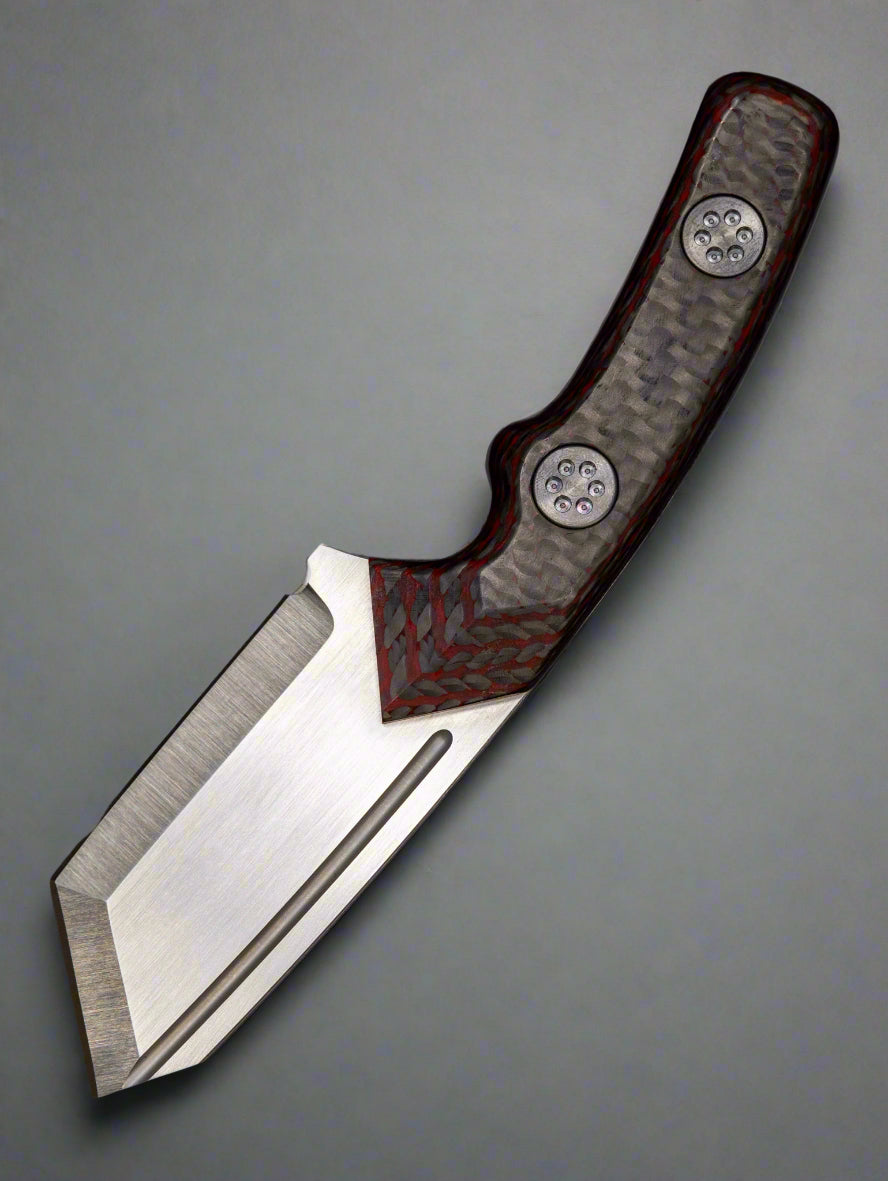 Beans Blades Fixed Mini Warrior M390 Red Carbon Fiber Wave Tanto