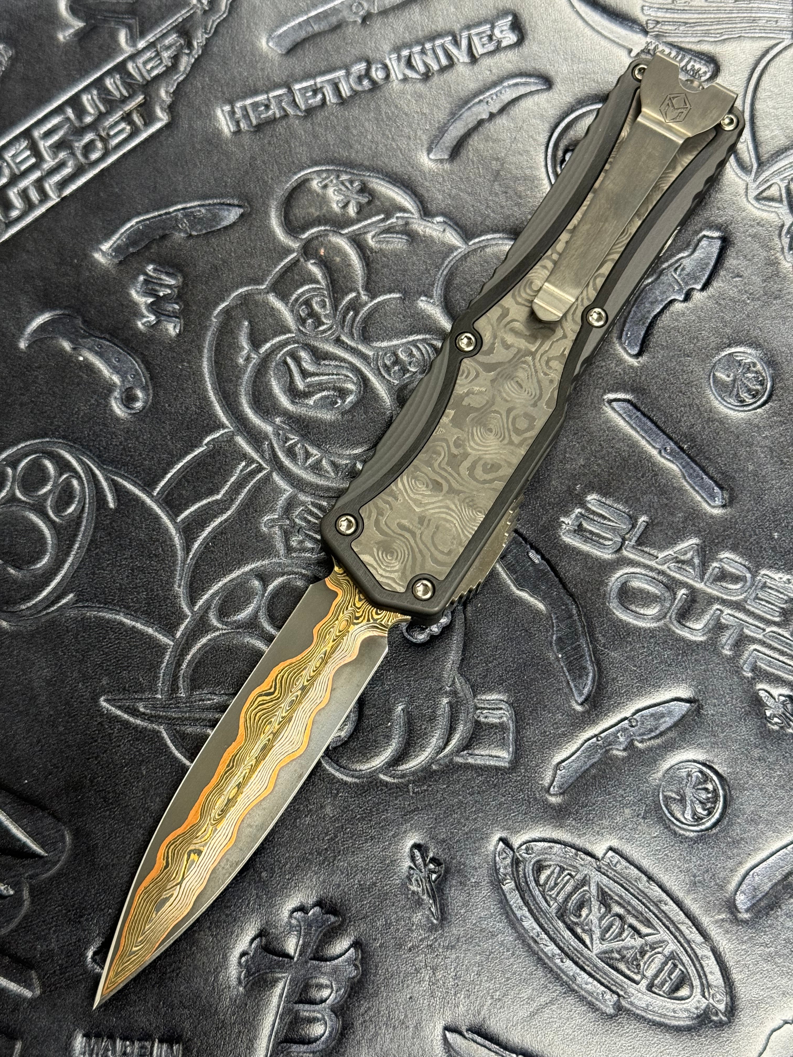 Pre Owned Heretic Knives Colossus Fat Carbon & Baker Forge Damascus D/E SN:007