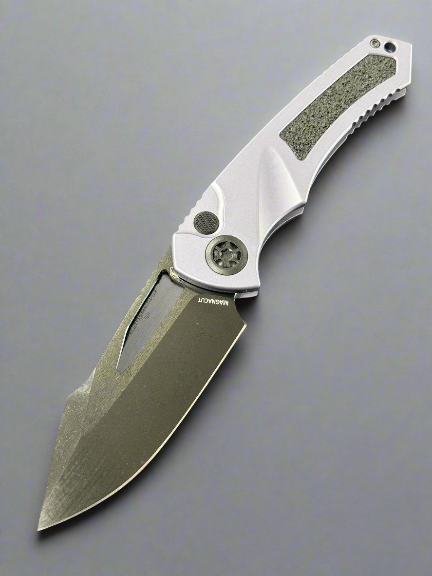 Heretic Knives Pariah M/A Button Lock Gray Aluminum Handles w/ DLC MagnaCut H046-6A-GRY