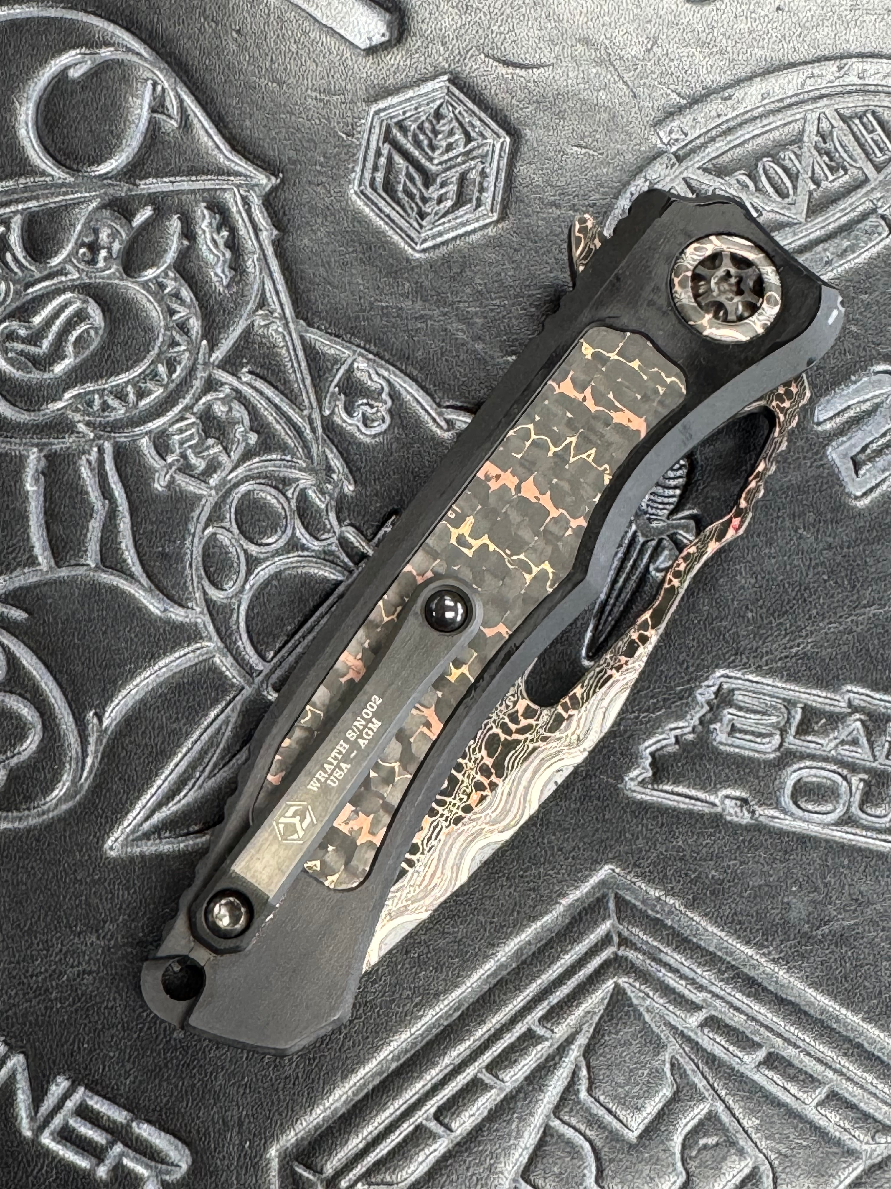 Heretic Knives Custom Wraith V4 Manual w/ Snakeskin Carbon Fiber Inlays & Hand Ground Vegas Forge Damascus Tanto