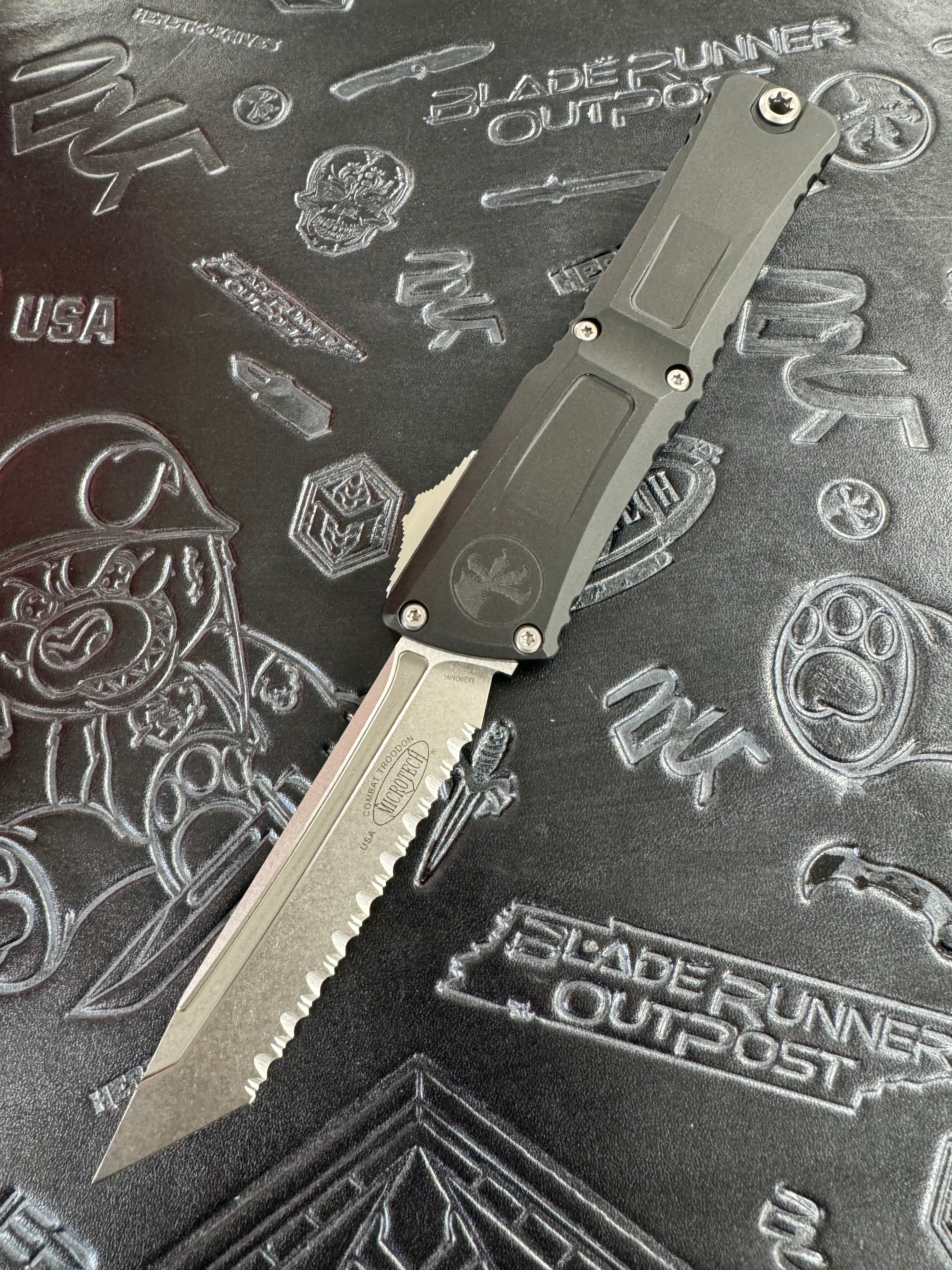 Microtech Knives Combat Troodon Gen III Stonewash F/S Tanto w/ Black Handle 1144-12