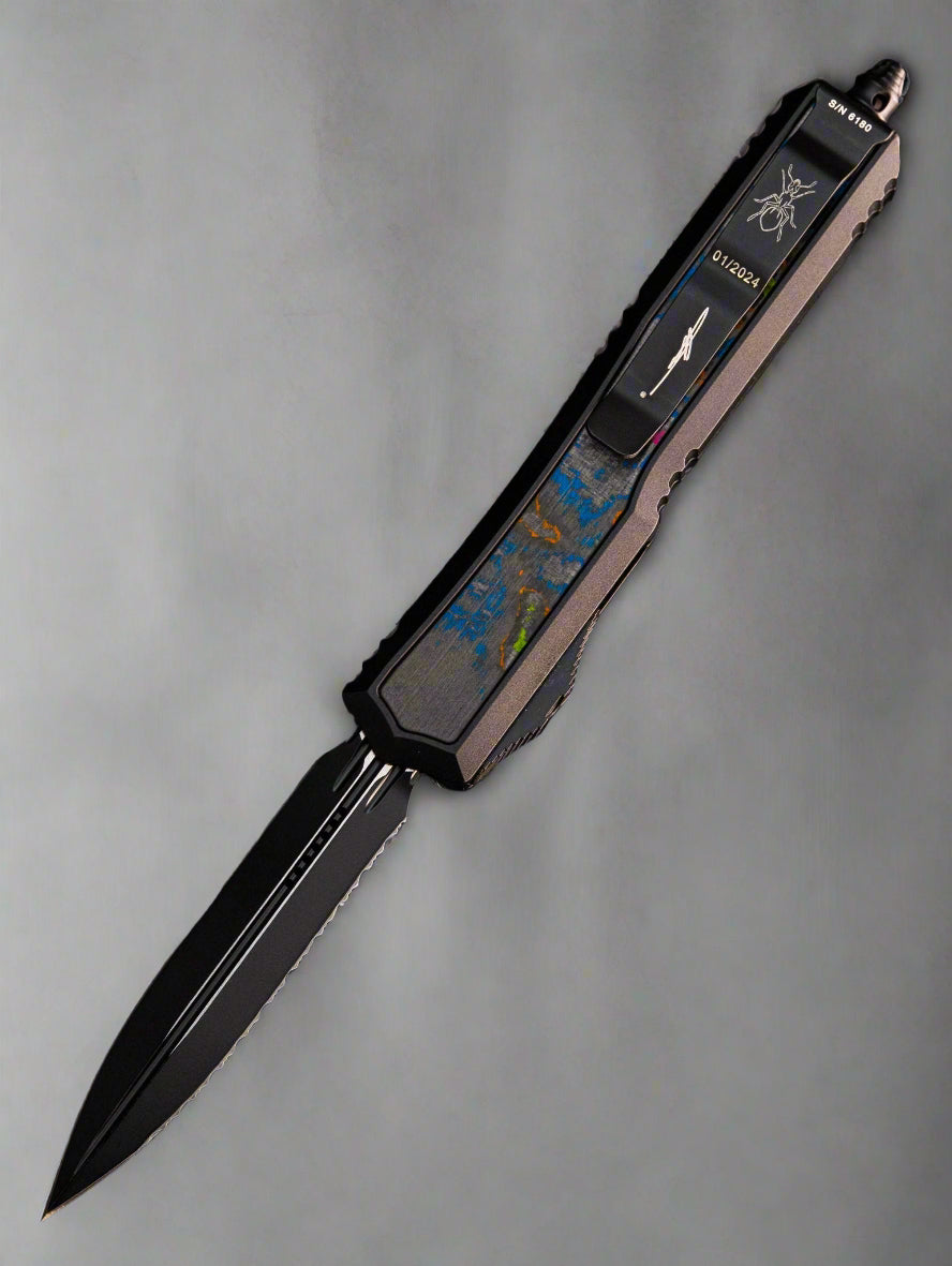 Microtech Makora D/E Signature Series Tactical Full Serrated 80s Camo Carbon Inlay Nickel Boron Internals 206-3 T80CCIS *