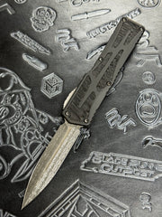 Pre Owned Heretic Knives Custom Colossus D/E Vegas Forged Reptilian Damascus, Anodized Aircraft Aluminum w/ Black Python Inlay