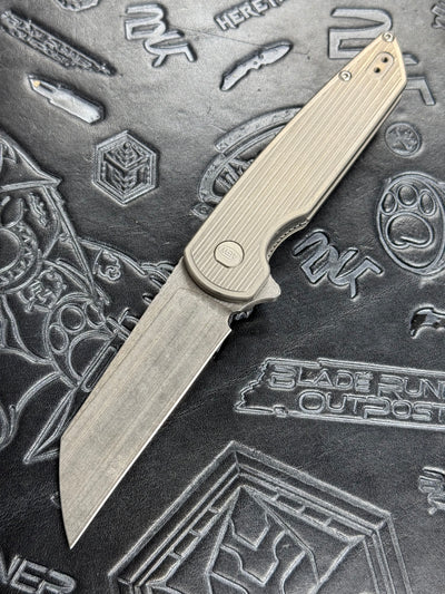American Blade Works MODEL 2 TITANIUM Factory Silver / Bronze Ano Wharncliffe Magnacut