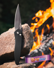 Pro-Tech Newport - Black Aluminum w/ Abalone Button - DLC S35VN - BSW26.Newport.1