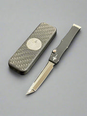 Pre Owned Marfione Custom Mini Halo III Mirror Polish Tanto Star Grind Black Anodized Alloy Black Pearl Inlays Double Vapor Blast HW
