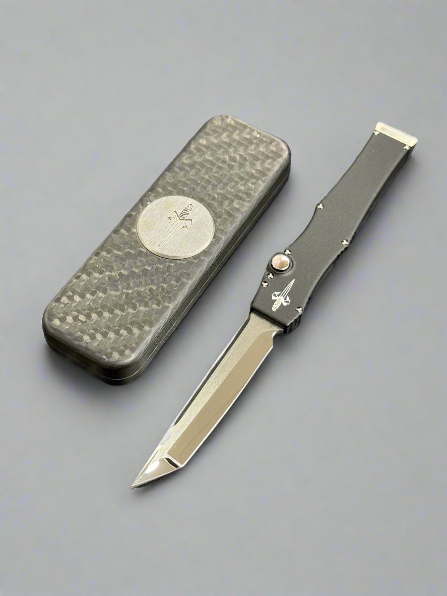 Pre Owned Marfione Custom Mini Halo III Mirror Polish Tanto Star Grind Black Anodized Alloy Black Pearl Inlays Double Vapor Blast HW