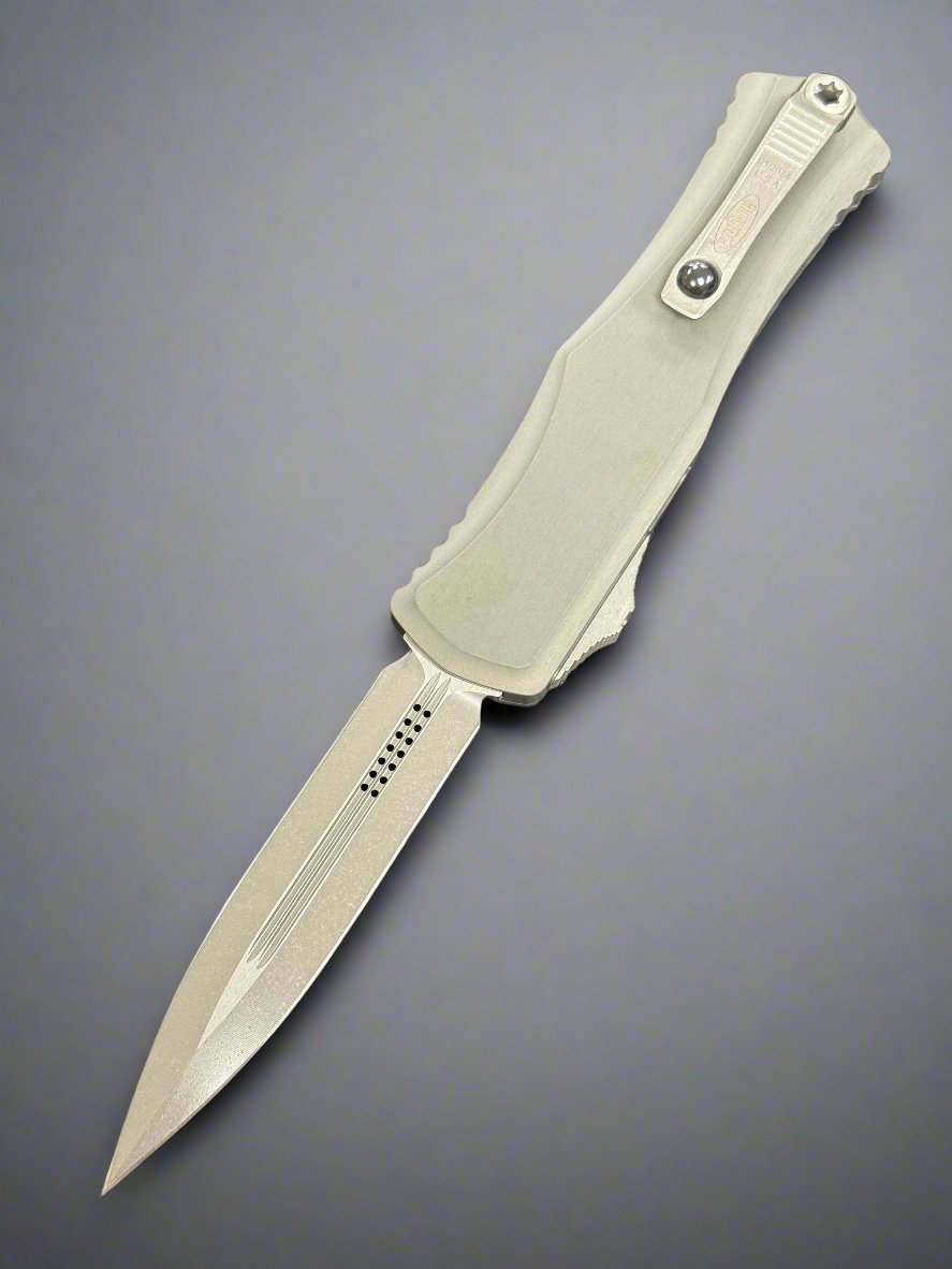 MICROTECH HERA II OTF AUTOMATIC KNIFE NATURAL GREY 3.85" D/E APOCALYPTIC STONEWASH 1702-10APNC