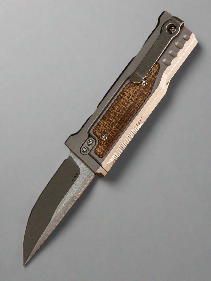 REATE EXO-MINI POCKET KNIFE BROWN MICARTA INLAY HANDLE CPM-3V DROP POINT BLADE