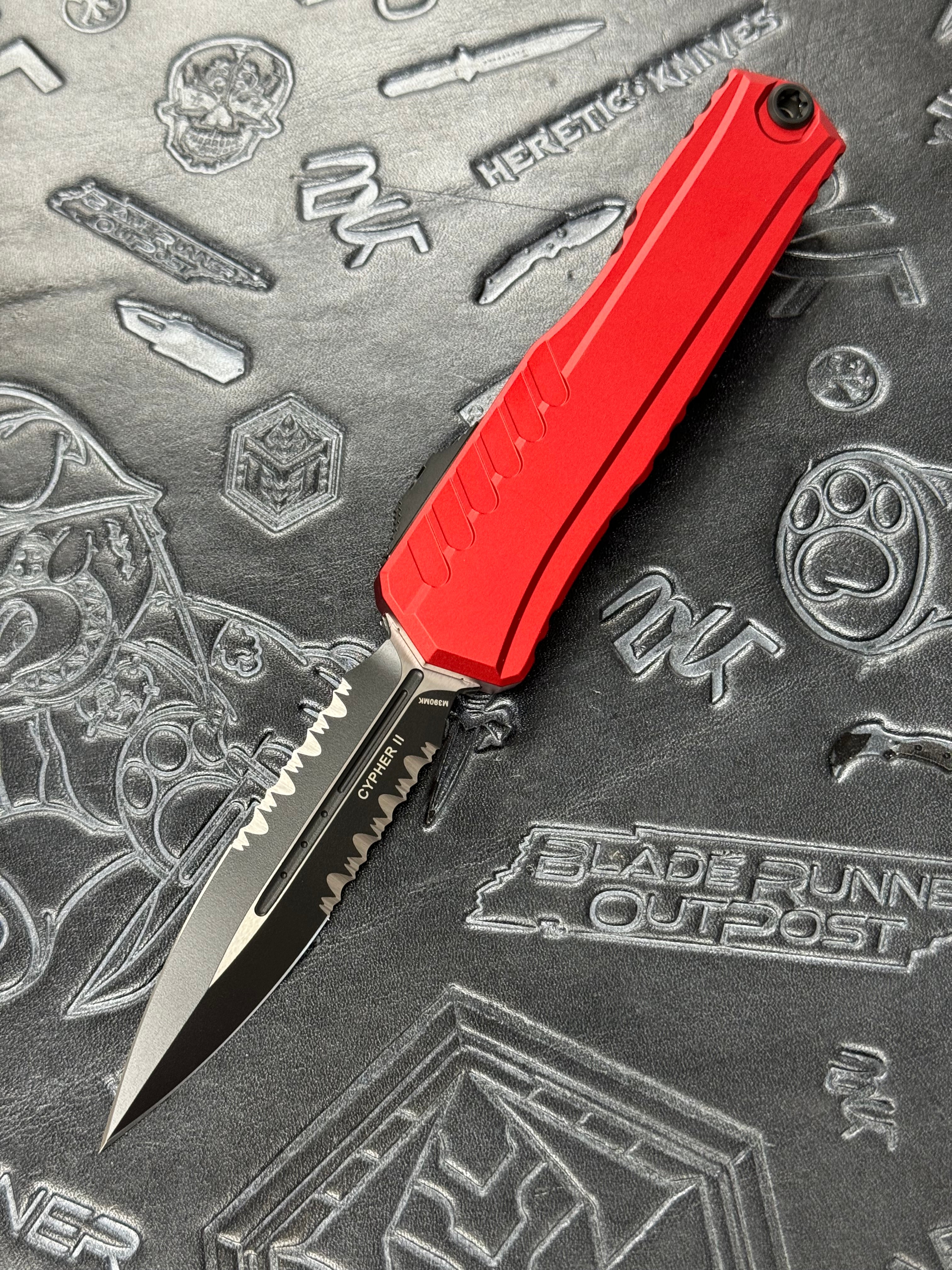 Microtech Cypher II D/E Black Partial Serrated w/ Red Handle 1242-2 RD