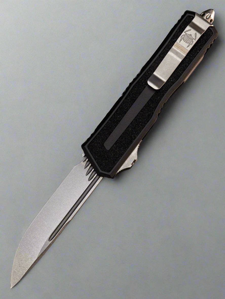 MICROTECH SCARAB 2 2023- SINGLE EDGE- BLACK HANDLE- Stonewash BLADE - Scarab II - 1278-10 *