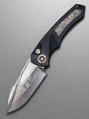 Heretic Pariah Curran Blades San Mai Damascus Hefted Aluminum Handle w Aletai Meteorite Inlays & Abalone Button Inlay